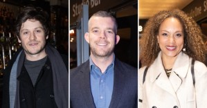 Iwan Rheon, Russell Tovey and Angela Griffin at the <em>Admissions</em> West End opening night