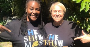 Stage stars wear their "The Show Must Go On!" merchandise
