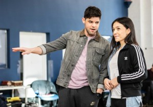Jeremy Jordan and Frances Mayli McCann in rehearsals for <em>Bonnie and Clyde</em> at Theatre Royal Drury Lane