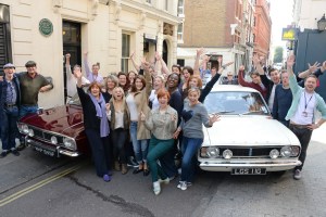 Gemma Arterton and the cast of <em>Made in Dagenham</em> visited by cars that inspired the story