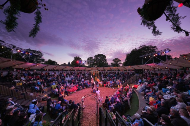 Inside Grosvenor Park Open Air Theatre at dusk