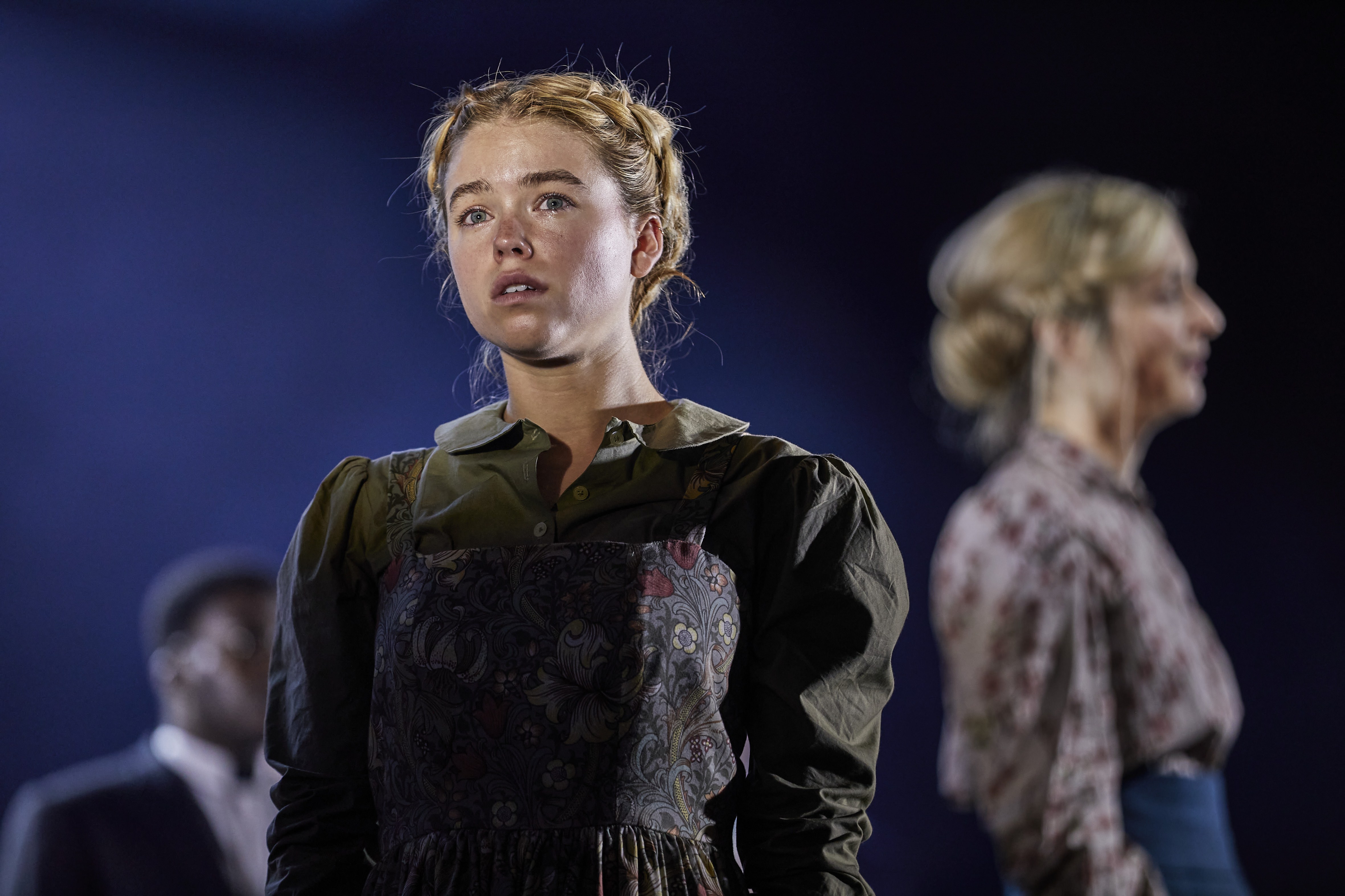 Milly Alcock as Abigail Williams & Caitlin FitzGerald as Elizabeth Proctor in The Crucible west end. Credit Brinkhoff Moegenburg
