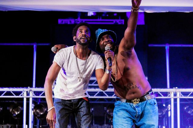 Rhashan Stone (Tambo) and Daniel Ward (Bones) in Tambo & Bones at Stratford East. Photographer The Other Richard 9 Tambo and Bones perform in a concert setting