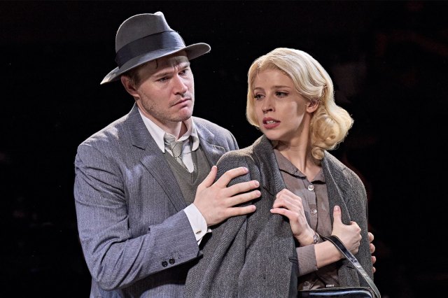 Sam Underwood as Holly & Natalie Dunne as Anna. Credit Manual Harlan A man holds a woman comfortingly on stage