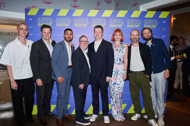 The full cast, director and adaptor of Accidental Death of an Anarchist The full cast of Accidental Death of an Anarchist with director Daniel Raggett and adaptor Tom Basden