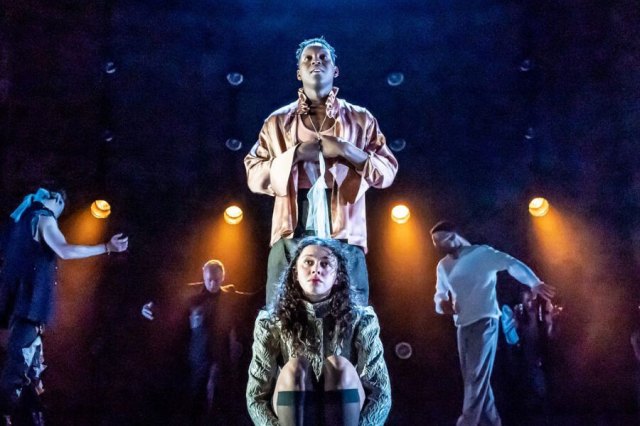 Toheeb Jimoh and Isis Hainsworth in Romeo and Juliet, standing on stage