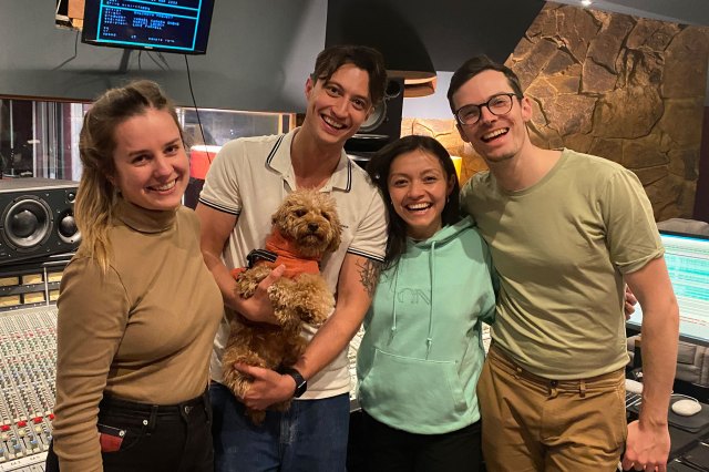 Katy Richardson, Jordan Luke Gage, Francis Mayli McCann and Nick Barstow in the recording studio