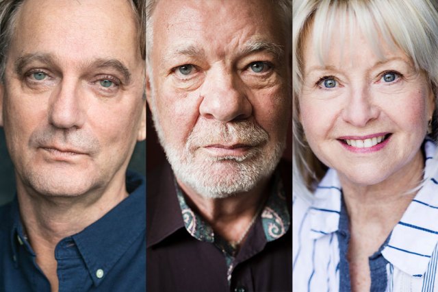 Headshots of Simon Shepherd, Matthew Kelly and Liza Goddard