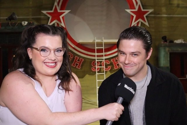 Grease Katie Brace Callum Henderson thumbnail Actors Katie Brace and Callum Henderson on the set of Grease at the Dominion Theatre