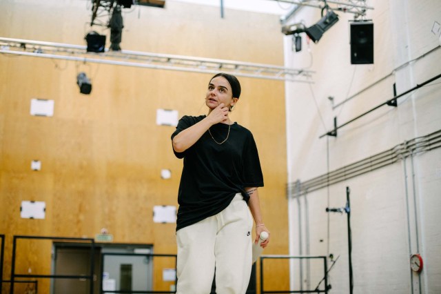 Hayley Squires in rehearsals for Death of England Closing Time at the National Theatre. Image credit Feruza Afewerki (6)