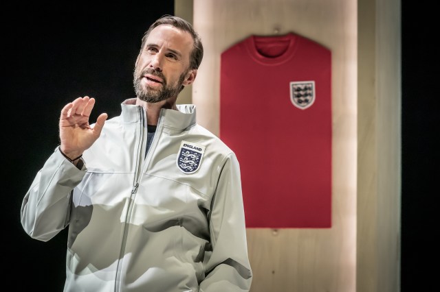 Joseph Fiennes as Gareth Southgate in a scene from Dear England at the National Theatre