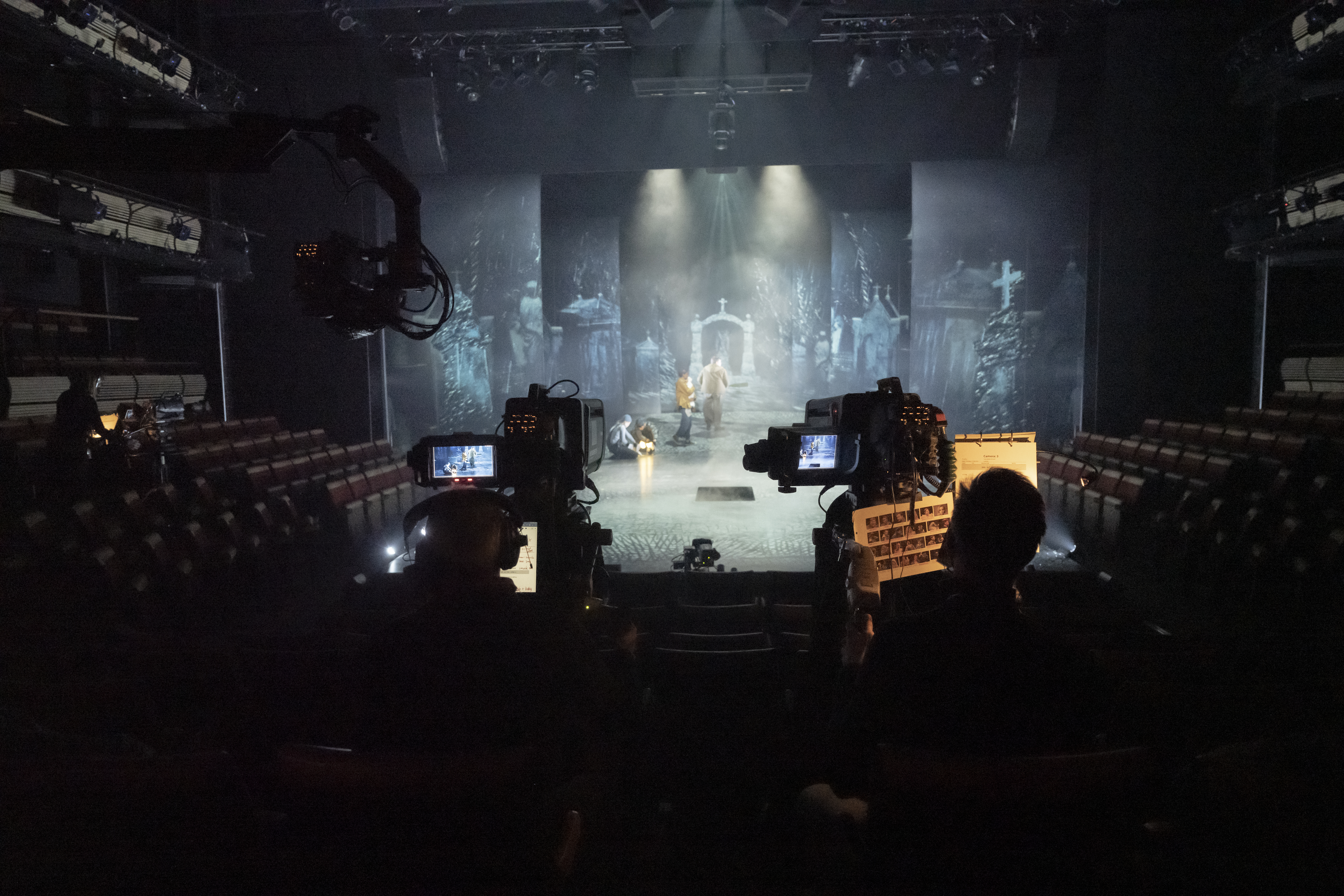 Behind the scenes of a National Theatre Live recording of The Book of Dust - La Belle Sauvage at the Bridge Theatre