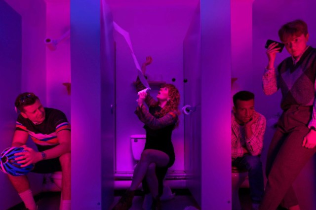 Public The Musical The Public - The Musical cast sitting in toilet stalls.