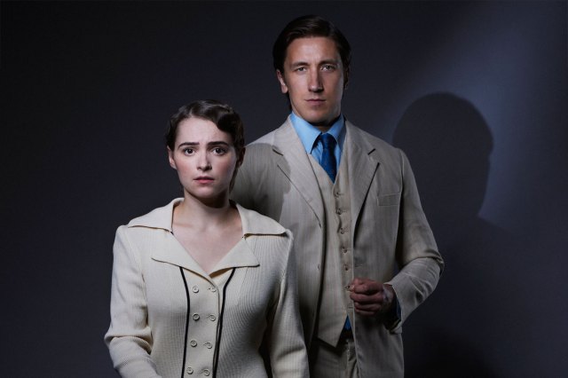 A portrait of Richard Carson as Maxim de Winter and Lauren Jones as Second Mrs de Winter  from the musical Rebecca