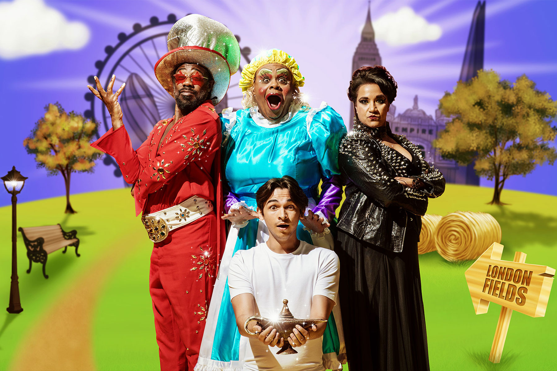 Hackney Empire pantomime Aladdin cast members in a promotional image