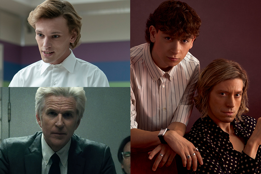 Clockwise from right – stage stars Louis McCartney and Patrick Vaill, film star Mathew Modine as Dr Brenner and Jamie Campbell-Bower as Henry © Charlie Gray, Netflix and Tina Rowden