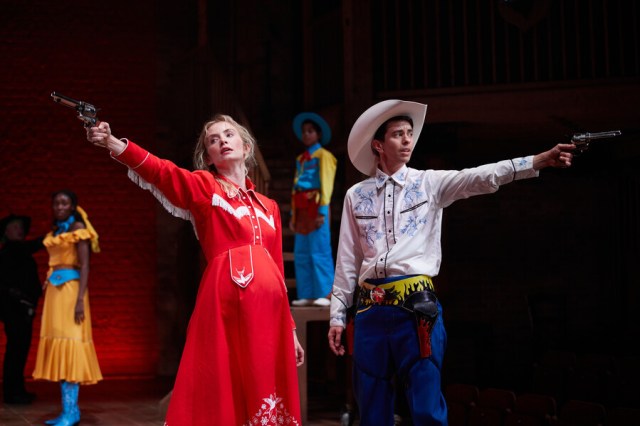 Sophie Melville and Vinnie Heaven in a scene from Cowbois at the RSC's Swan Theatre