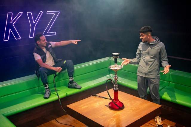 Salman Akhtar and Arian Nik in a scene from Blue Mist at the Royal Court
