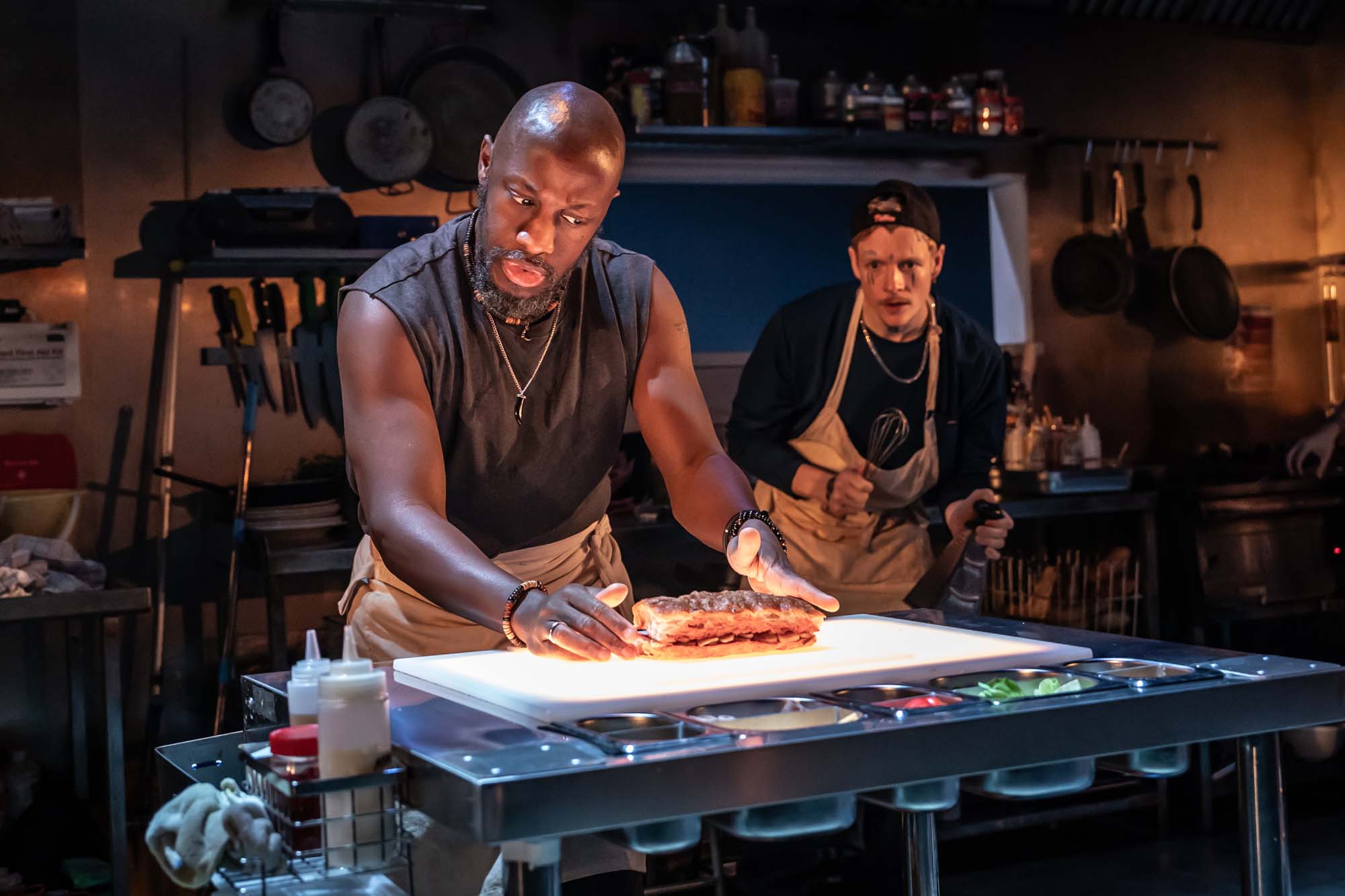 Giles Terera and Patrick Gibson in CLYDE S   Donmar   photo by Marc Brenner.