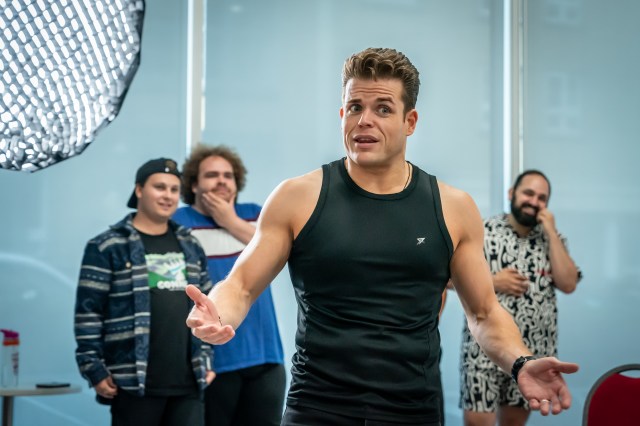 Giovanni Spanò and the company of I Should Be So Lucky in rehearsals