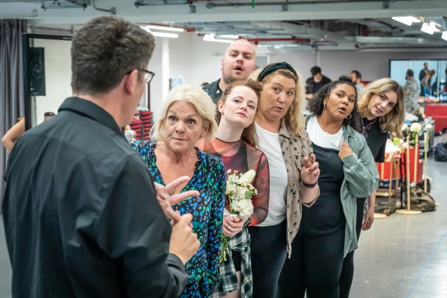 Jemma Churchill, Lucie Mae Sumner, Melissa Jacques, Scott Paige, Kayla Carter and Jessica Daley in rehearsals for I Should Be So Lucky