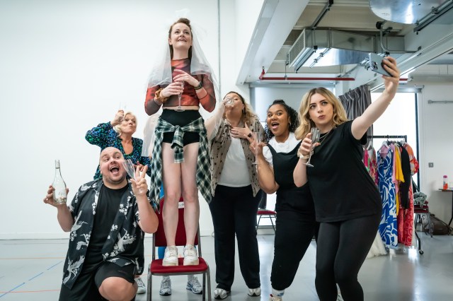 Scott Paige, Jemma Churchill, Lucie Mae Sumner, Melissa Jacques, Kayla Carter and Jessica Daley in rehearsals for I Should Be So Lucky