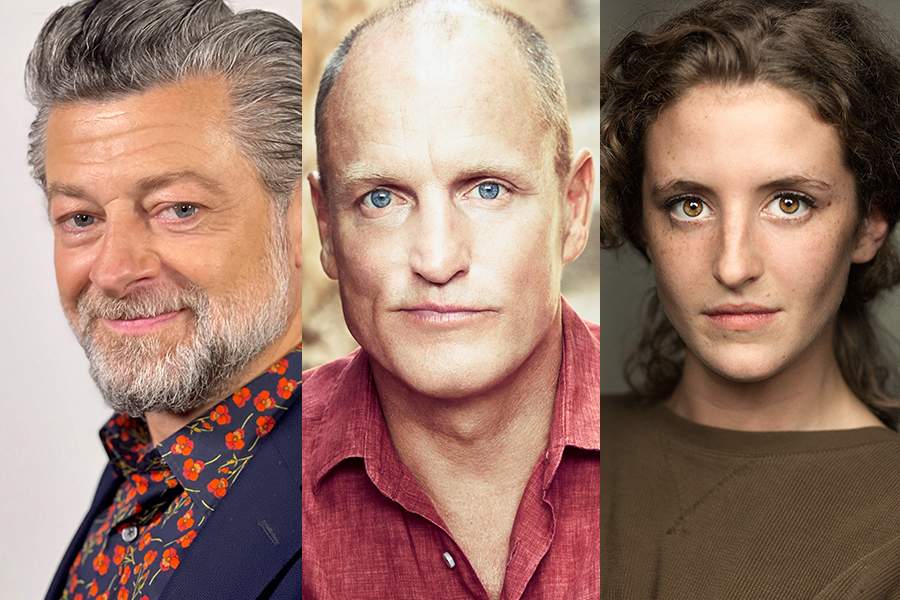 Andy Serkis, Woody Harrelson and Louisa Harland, © (left to right) Herry Schmitz, Wayne Maser and supplied by the production. All images supplied and distributed by the production