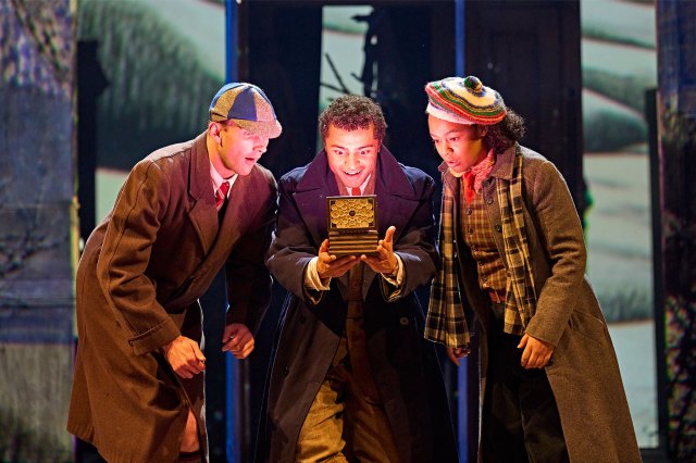 Jack Humphrey, Callum Balmforth and Mae Munuo in a scene from The Box of Delights