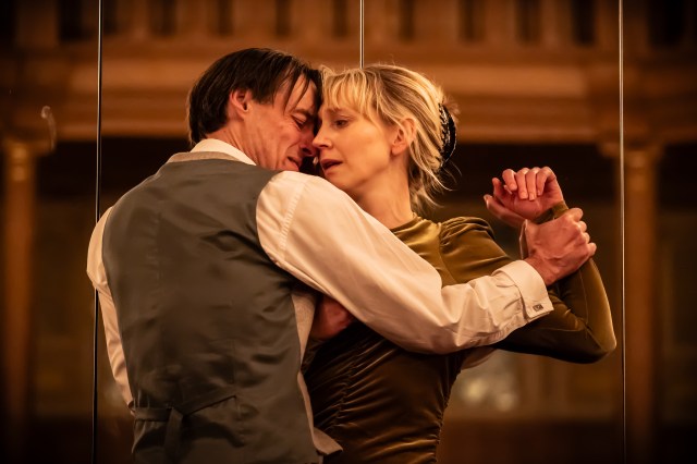 Paul Hilton and Hattie Morahan in a scene from Ghosts at the Sam Wanamaker Playhouse