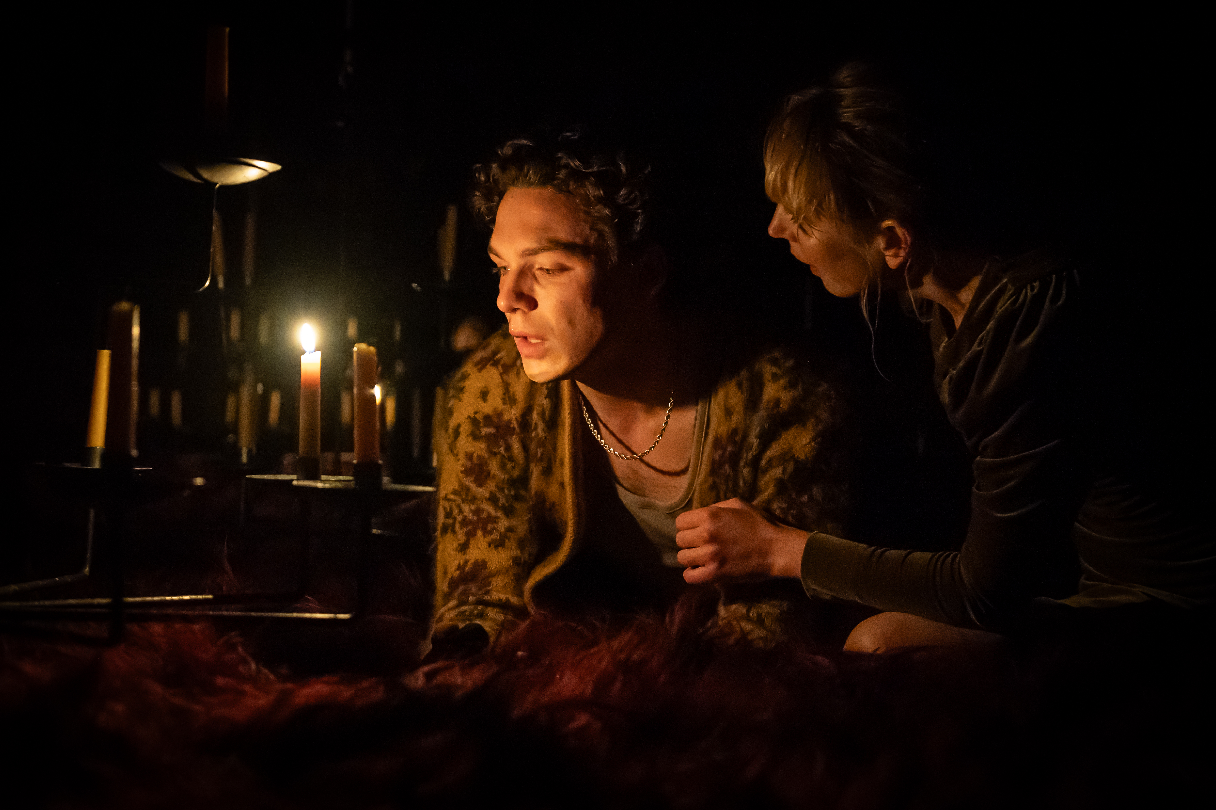 Stuart Thompson and Hattie Morahan in a scene from Ghosts at the Sam Wanamaker Playhouse