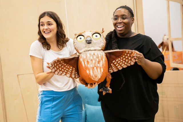 Annabelle Terry and Camille Burnett in rehearsals for The Owl Who Came for Christmas