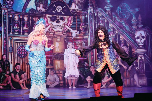 Faye Tozer and David Suchet in a scene from The Pantomime Adventures of Peter Pan at Bristol Hippodrome