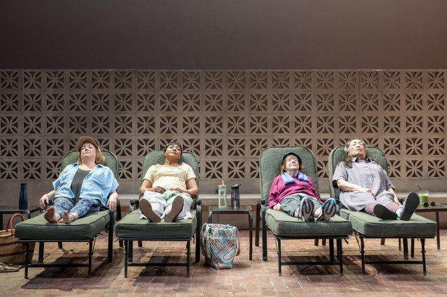 Kristine Nielsen, Brenda Pressley, Marylouise Burke and Mia Katigbak in a scene from Infinite Life at the National Theatre