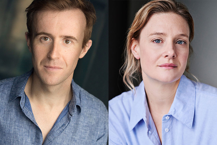 Headshots of John Heffernan and Ramola Garai