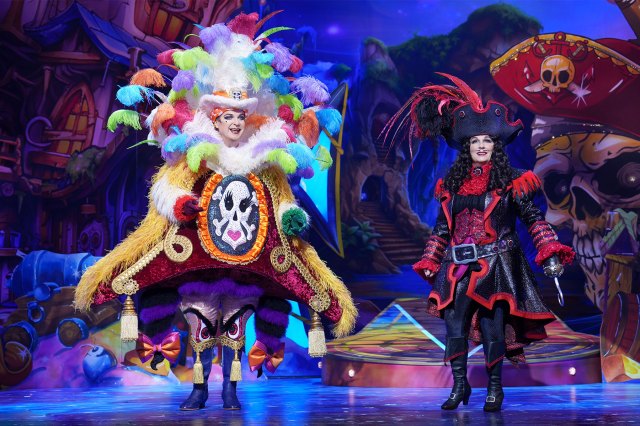 Julian Clary and Jennifer Saunders in a scene from Peter Pan at The London Palladium