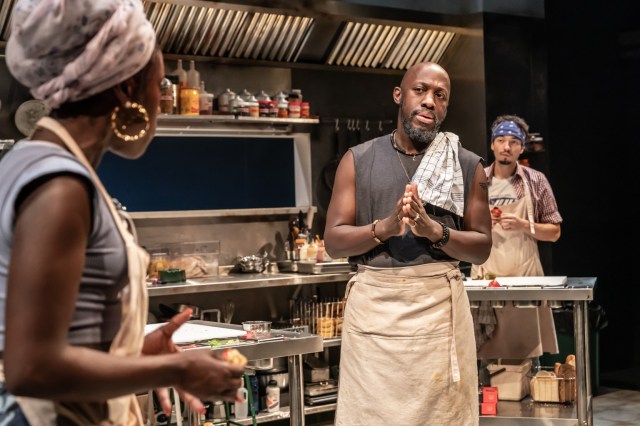Ronke Adekoluéjó Giles Terera and Sebastian Orozco in CLYDE S Donmar photo by Marc Brenner 1 2