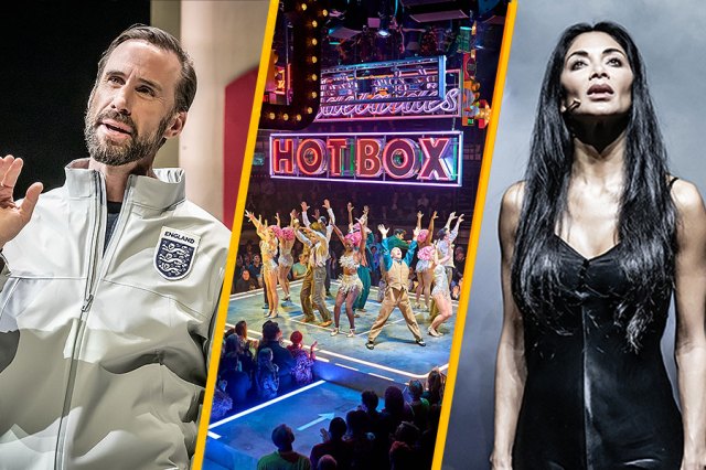 Joseph Fiennes as Gareth Southgate in Dear England, a scene from Guys and Dolls at the Bridge Theatre and Nicole Scherzinger as Norma Desmond in Sunset Boulevard