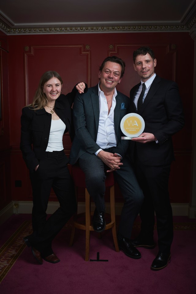 The VANYA team of Simon Stephens, Rosanna Vize and Sam Yates with the award for Best Play Revival, © Roy J Baron