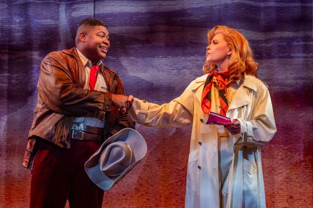 Tarrin Callender and Emily Benjamin in a scene from Bronco Billy The Musical at the Charing Cross Theatre