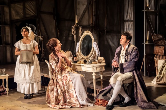 Anushka Chakravarti, Rachael Stirling and Dominic Rowan in a scene from The Divine Mrs S at Hampstead Theatre