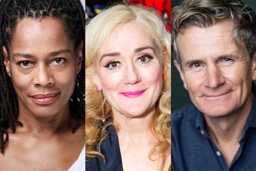 Headshots of Suzette Llewellyn, Sophie Thompson and Charles Edwards