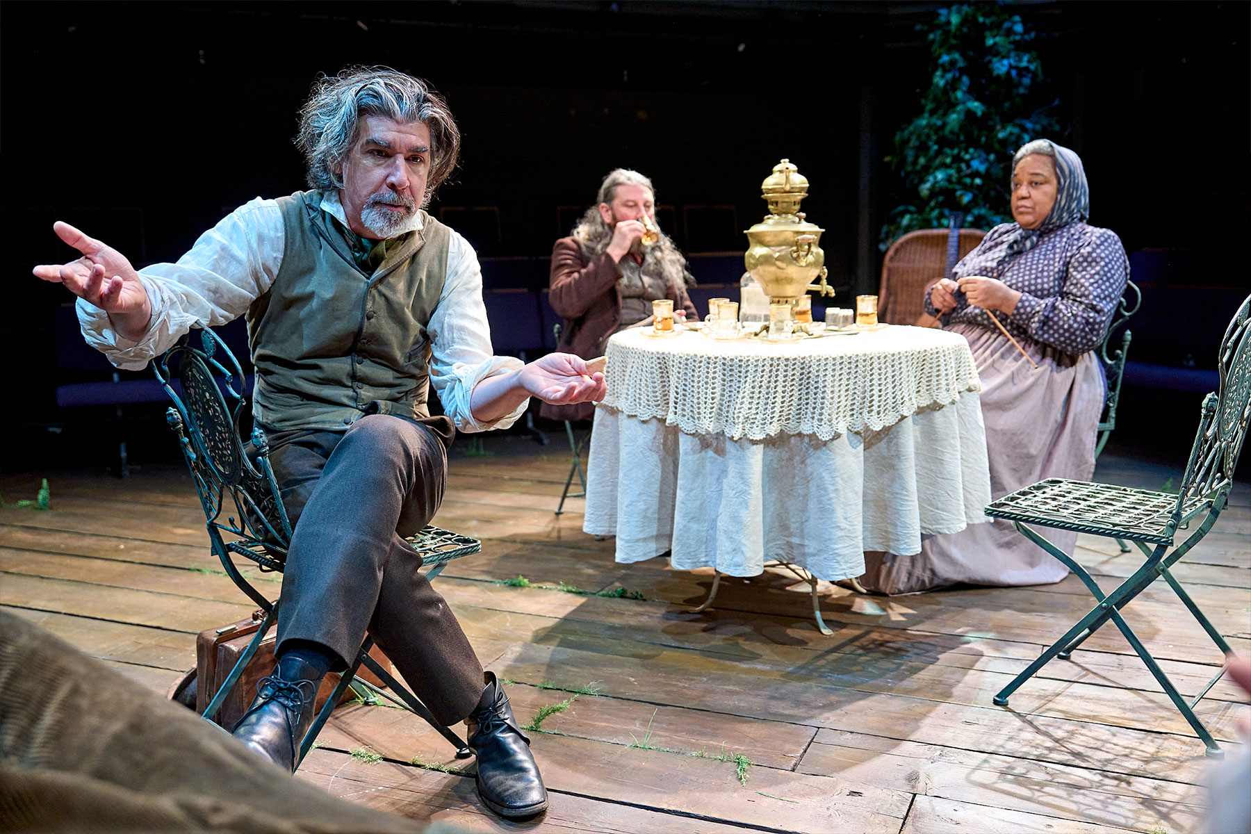 James Lance, Juliet Garricks and David Ahmed in a scene from Uncle Vanya at Orange Tree Theatre