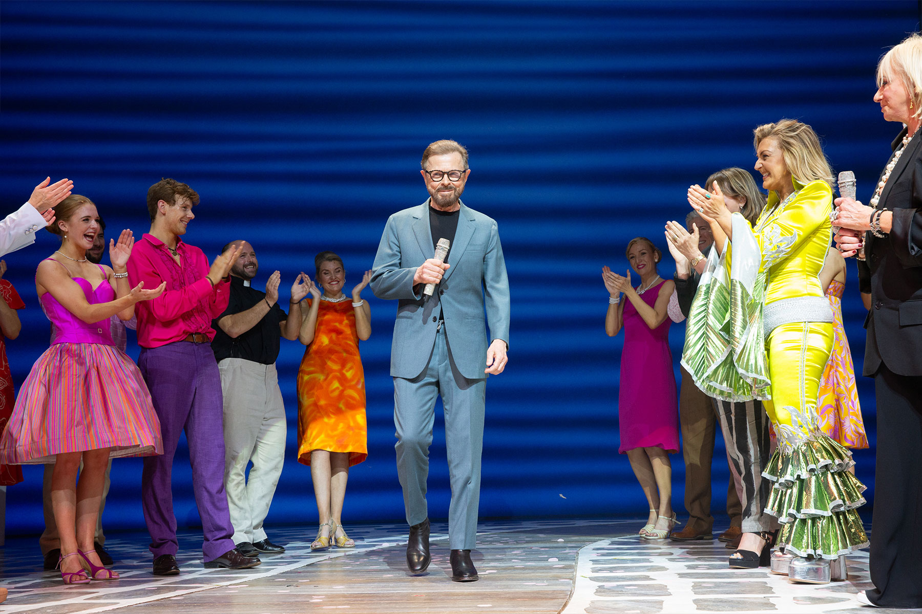 ABBA's Björn Ulvaeus Ulvaeus at the curtain call of Mamma Mia! in the West End