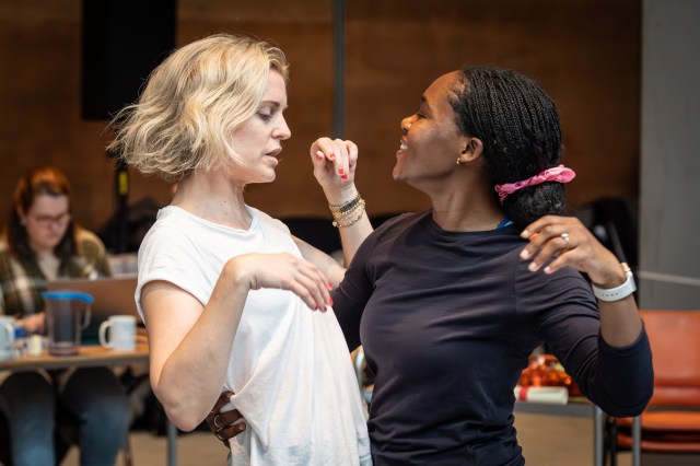 Denise Gough and Ayọ̀ Owóyẹmi Peters in rehearsals for People, Places & Things in the West End. Credit Marc Brenner. 721