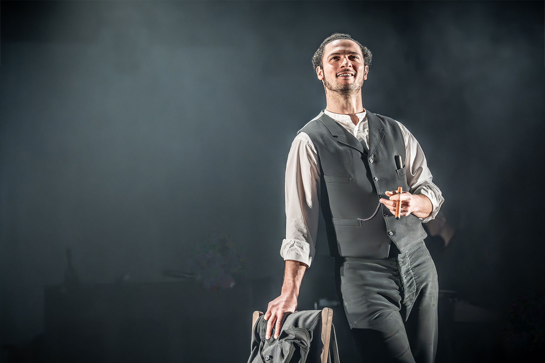 Jamael Westman (as Eugene Wrayburn) in a scene from London Tide at the National Theatre