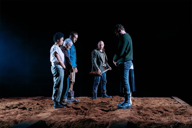 Danielle Jam, Ann Louise Ross, Samuel Pashby, Ali Craig, Kirsten Henderson and Murray Fraser in a scene from Sunset Song at Dundee Rep