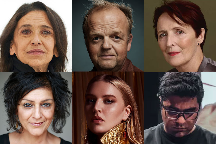 (Clockwise) Kathryn Hunter, Toby Jones, Fiona Shaw, playwright Nassim Soleimanpour, Rebecca Lucy Taylor (aka Self Esteem) and Meera Syal