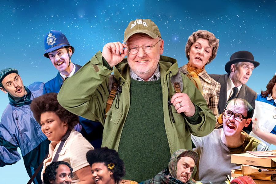 Les Dennis and other characters, image supplied by the production