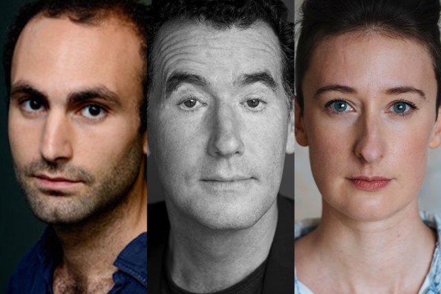 Mnemonic cast Headshots of Khalid Abdalla, Tim McMullan and Sophie Steer