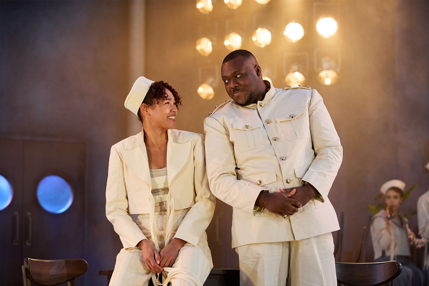 Evelyn Miller (as Viola) and Raphael Bushay (as Orsino) in a scene from Twelfth Night at Regent's Park Open Air Theatre
